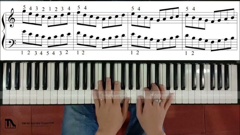 9 bài tập luyện ngón piano hiệu quả cho người mới bắt đầu 6 Sử dụng 2 ngón tay trên cùng 1 khuông nhạc để tăng khả năng đồng bộ hóa 2 tay