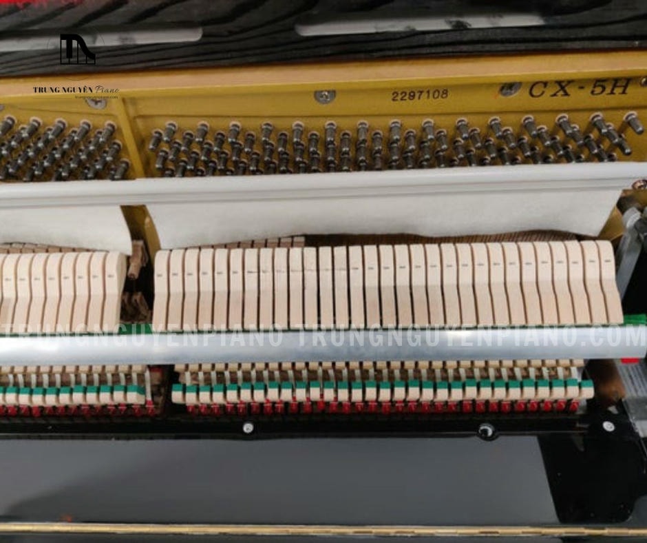 Đàn Piano Kawai CX5H sử dụng lõi gỗ gụ và được bọc nỉ hai bên, tạo nên âm thanh ấm áp và độ bền cao.