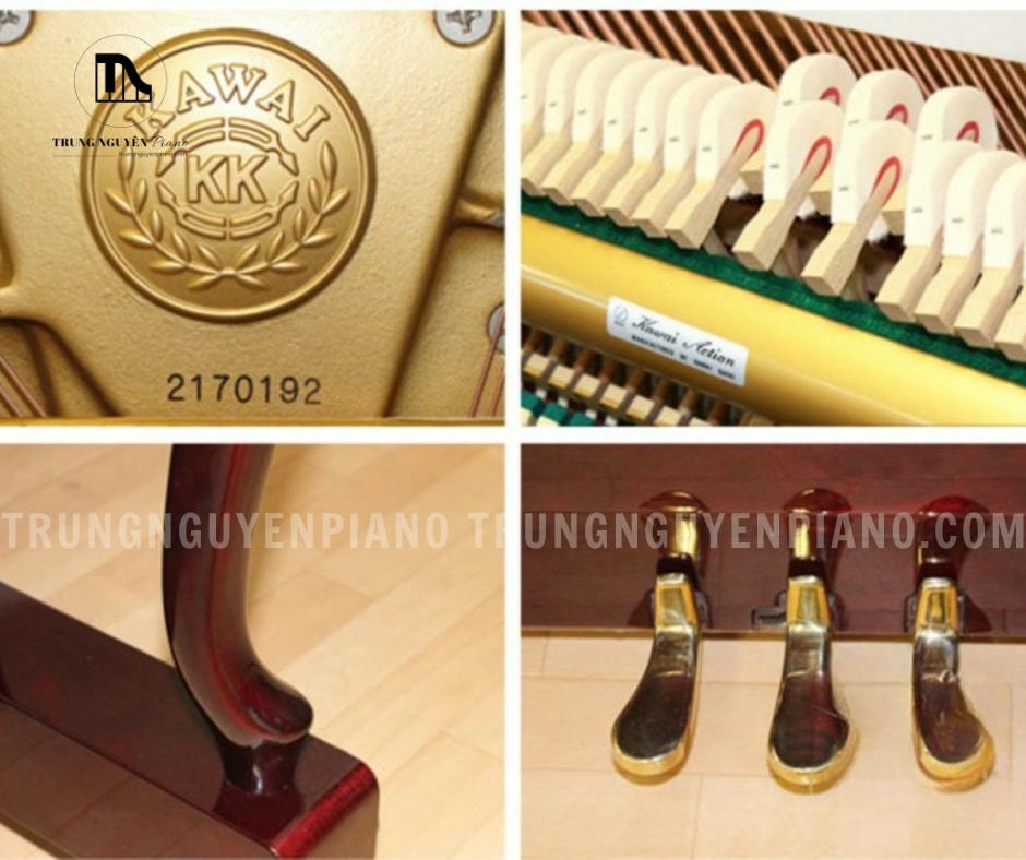 Đàn Piano Kawai KL64K 4 Đàn Piano Kawai KL64K được trang bị hệ thống 3 pedal là Soft Pedal (giảm âm), Sostenuto Pedal (giữ âm) và Damper Pedal (vang âm)
