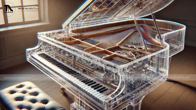 Đàn Piano trong suốt là gì? Chi tiết cấu tạo, công nghệ và bảng giá mới 2 Cấu tạo bên trong của đàn piano trong suốt