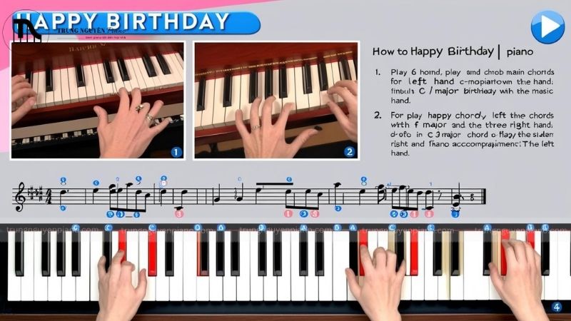 Hướng dẫn đánh đàn piano bài Happy Birthday đơn giản 7 Hướng dẫn kết hợp đệm hợp âm và giai điệu