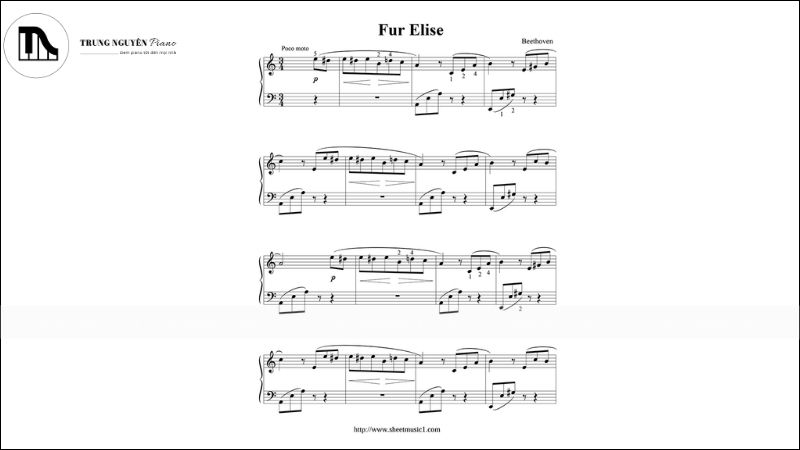 Fur Elise piano sheet bản đầy đủ cho piano