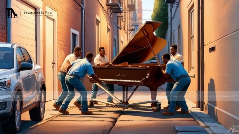 Vận chuyển piano trong hẻm nhỏ
