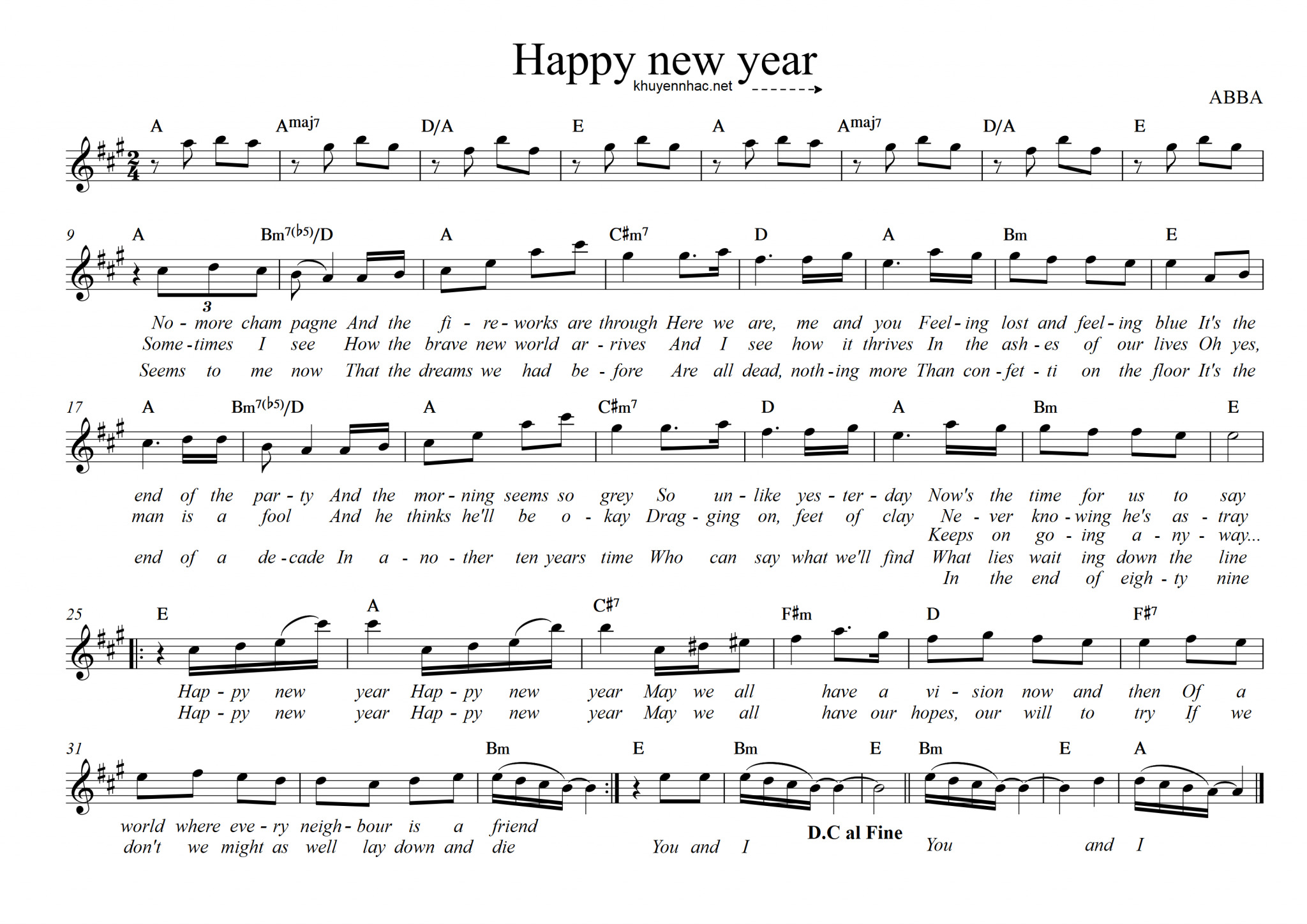 Happy New Year piano sheet của ABBA