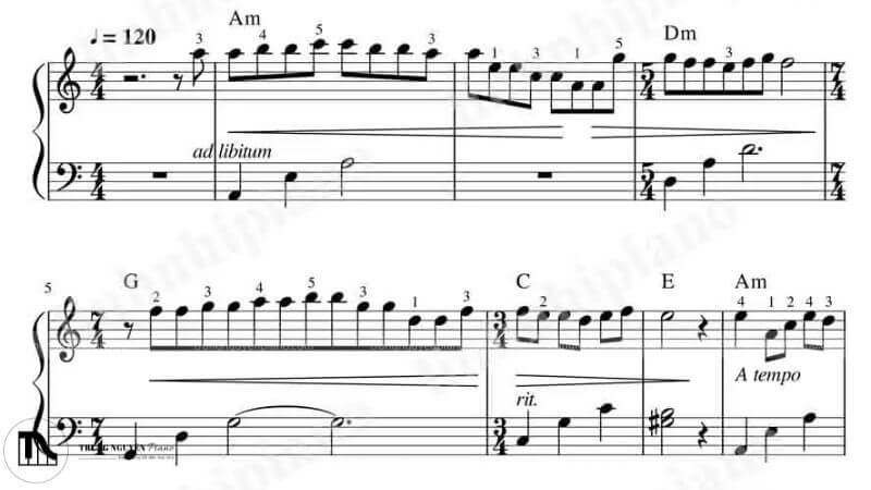 Tải Mariage d'amour piano sheet - Bản tình ca bất hủ của Paul de Senneville 4 Phân tích cấu trúc và hợp âm Mariage d'amour piano sheet