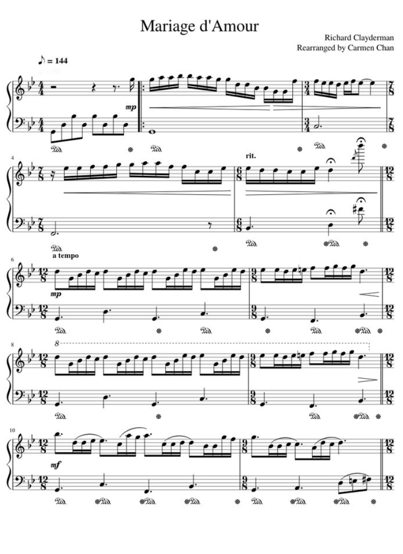 Tải Mariage d'amour piano sheet - Bản tình ca bất hủ của Paul de Senneville 3 Mariage d'amour piano sheet cho người mới học