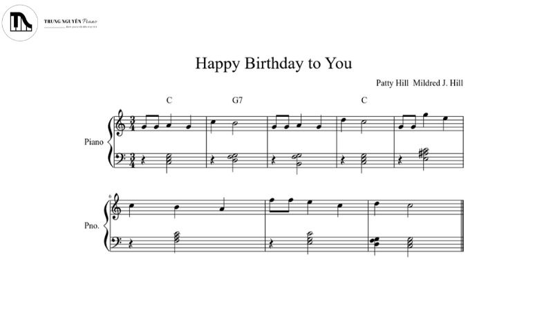 Sheet nhạc "Happy Birthday to You" (Bản đầy đủ - Giọng C trưởng)
