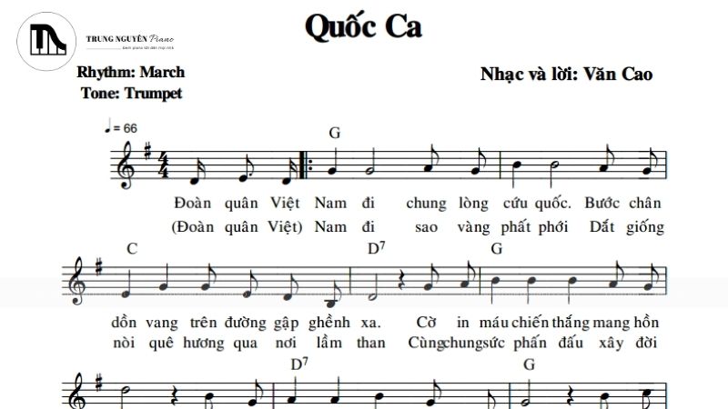 Nốt nhạc bài quốc ca piano (Tiến Quân Ca) kèm sheet nhạc và hướng dẫn 2 Sheet nhạc piano phiên bản đầy đủ
