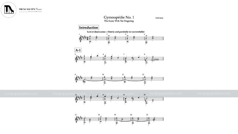 Sheet nhạc Gymnopédie No. 1 của Erik Satie