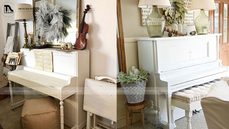 Đàn piano màu trắng trong phòng ngủ cổ điển