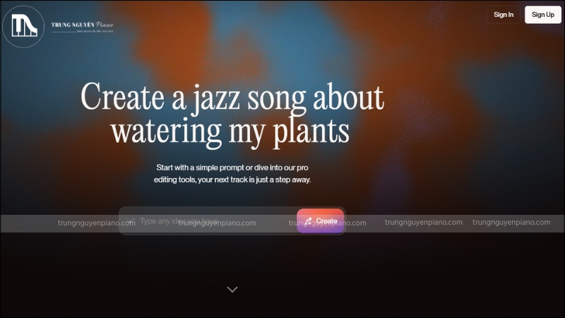 Trang chủ Suno với nút "Sign up"]