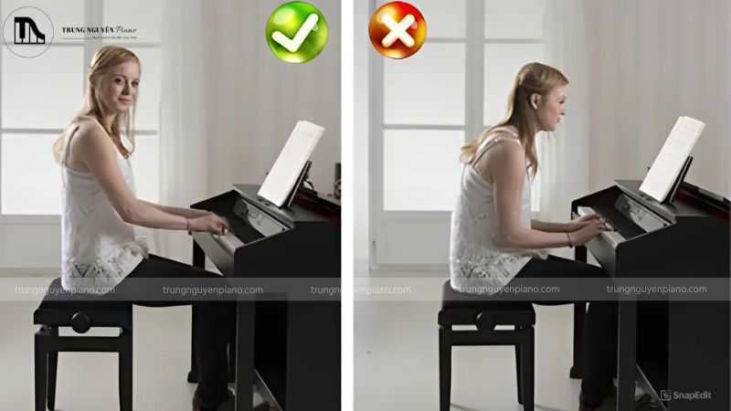 Người chơi đàn với tư thế ngồi đúng và tư thế ngồi sai