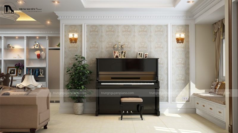 Upright piano hiện đại trong phòng khách