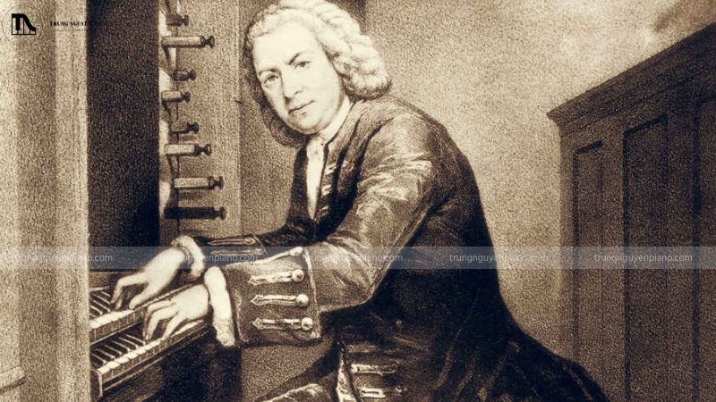 Chân dung J.S. Bach bên cạnh một cây đàn organ Baroque