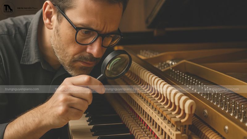 Kiểm tra các bộ phận quan trọng của đàn piano cơ cũ