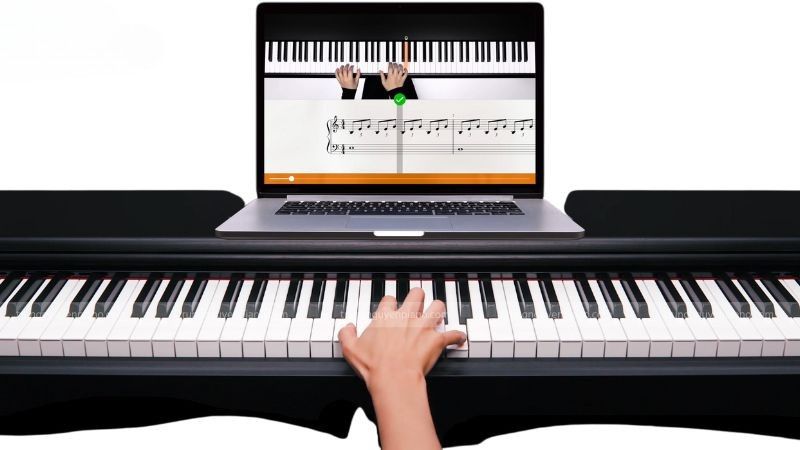 Piano điện kết nối với máy tính bảng và ứng dụng học piano