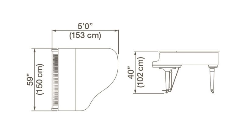 Kích thước một cây Kawai baby grand