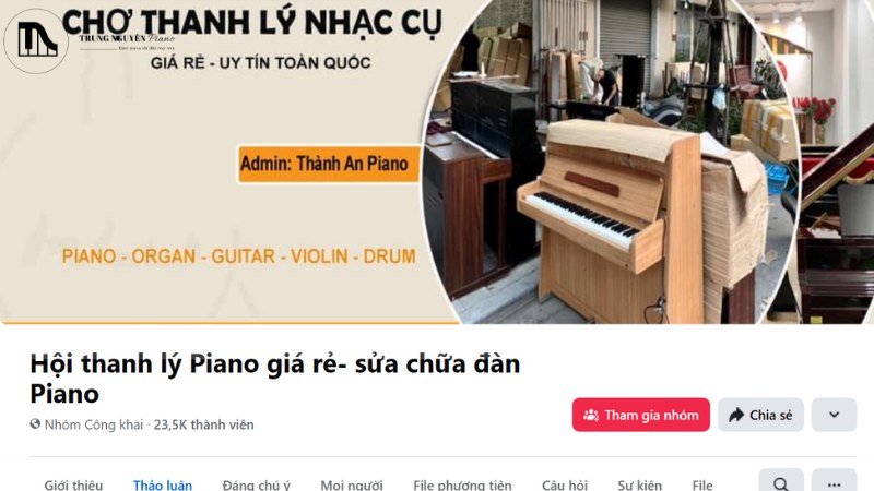 Một diễn đàn hoặc hội nhóm mua bán đàn piano với nhiều bài đăng đa dạng
