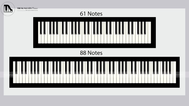 Bàn phím piano 88 phím tiêu chuẩn với các nốt nhạc
