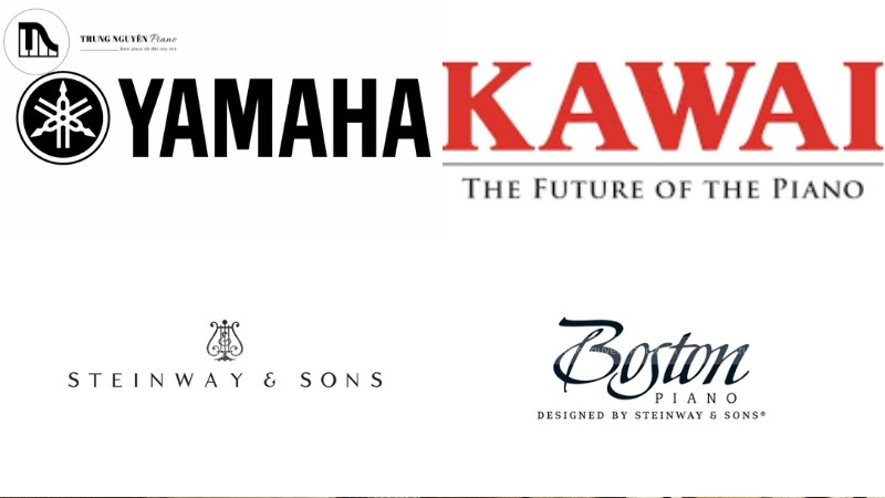Logo của các thương hiệu piano nổi tiếng và phổ biến tại Việt Nam: Yamaha, Kawai, Steinway & Sons, Boston