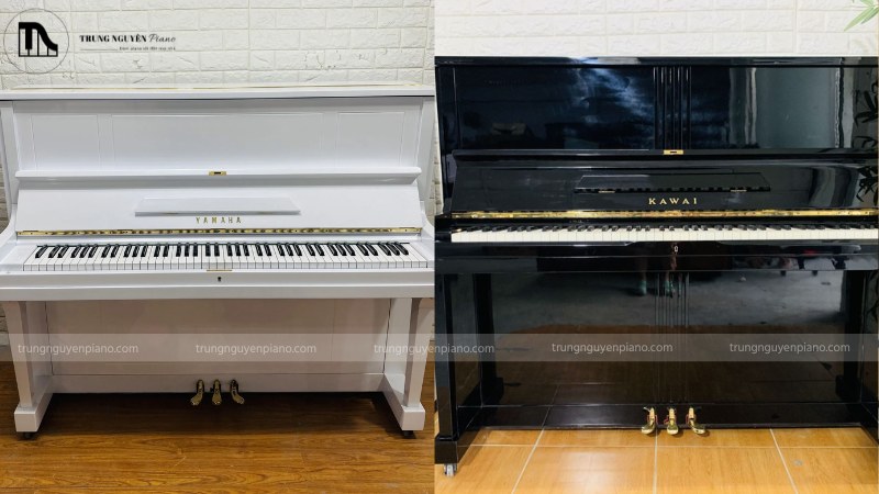 Đàn piano upright Yamaha U-series và Kawai K-series được trưng bày