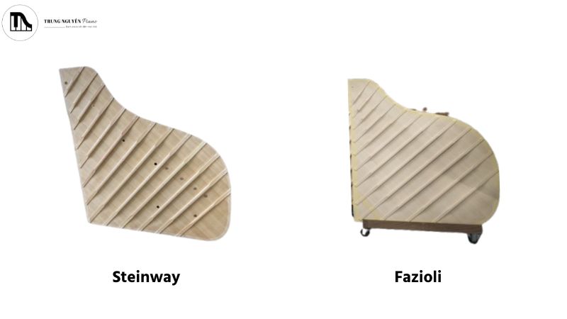 Vân gỗ của bảng cộng hưởng Steinway & Sons và Fazioli