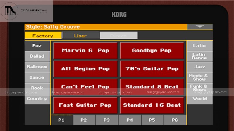 Màn hình giao diện chọn Style trên Korg PA700