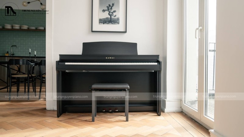Đàn Kawai CN301 được đặt trong phòng khách hiện đại