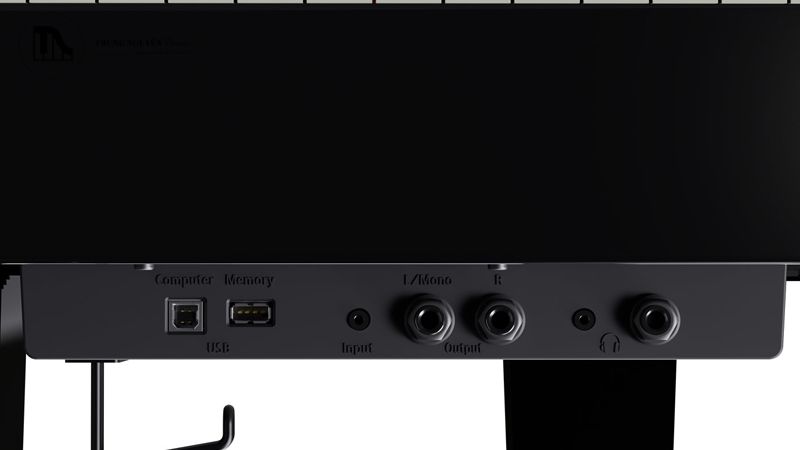 Cắm một đầu vào cổng Line Out L/MONO trên đàn, đầu còn lại cắm vào loa trái.