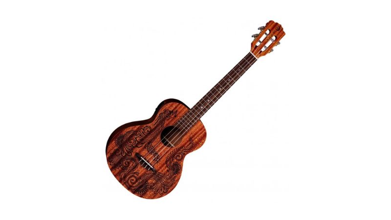 Luna Henna Dragon Baritone Ukulele với họa tiết rồng khắc laser tinh xảo trên mặt đàn