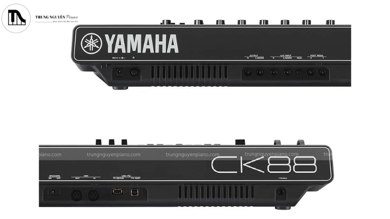 Đánh giá Yamaha CK88: Stage Piano All-in-One cho mọi sân khấu 5 Mặt sau của Yamaha CK88 với các cổng kết nối