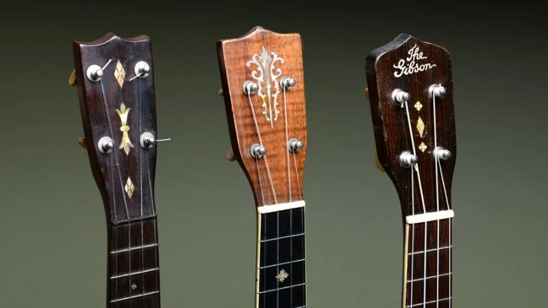 Đầu đàn ukulele giữ bộ khóa dây và thường in logo thương hiệu