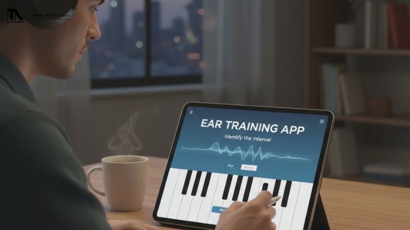 Cách Cảm Âm Guitar: Lộ Trình Bài Bản Để Đệm Mọi Bài Hát 3 Ứng dụng luyện cảm âm hiển thị nốt nhạc và cao độ giúp người học tự kiểm tra kết quả