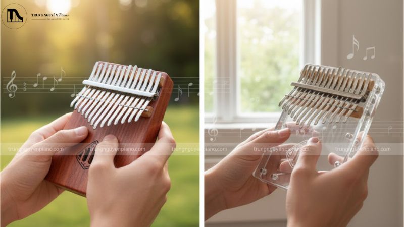 Hai loại kalimba – gỗ tự nhiên và acrylic – mang đến trải nghiệm âm nhạc độc đáo riêng