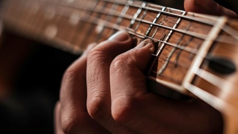 Lực bấm mạnh khi dùng dây kim loại có thể gây đau đầu ngón tay ở người mới học guitar