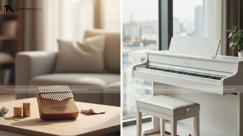 Kalimba tiết kiệm chi phí và không gian, trong khi piano cần diện tích đặt cố định