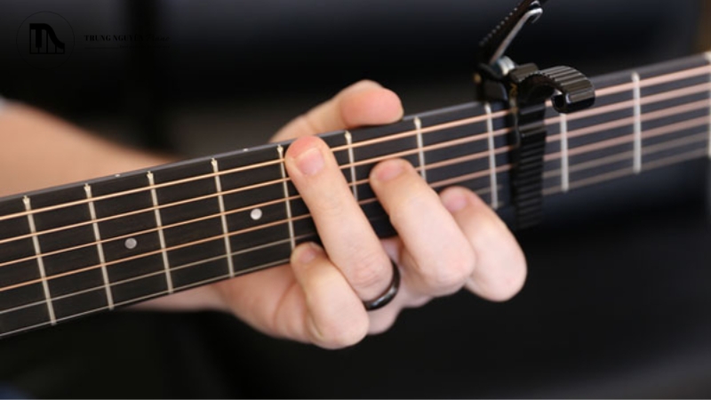 Capo là một chiếc kẹp nhỏ dùng để chặn dây trên cần đàn