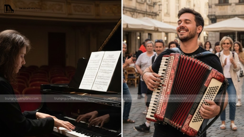 Kỹ thuật Piano nhấn mạnh độc lập ngón, Accordion nhấn mạnh kiểm soát hơi