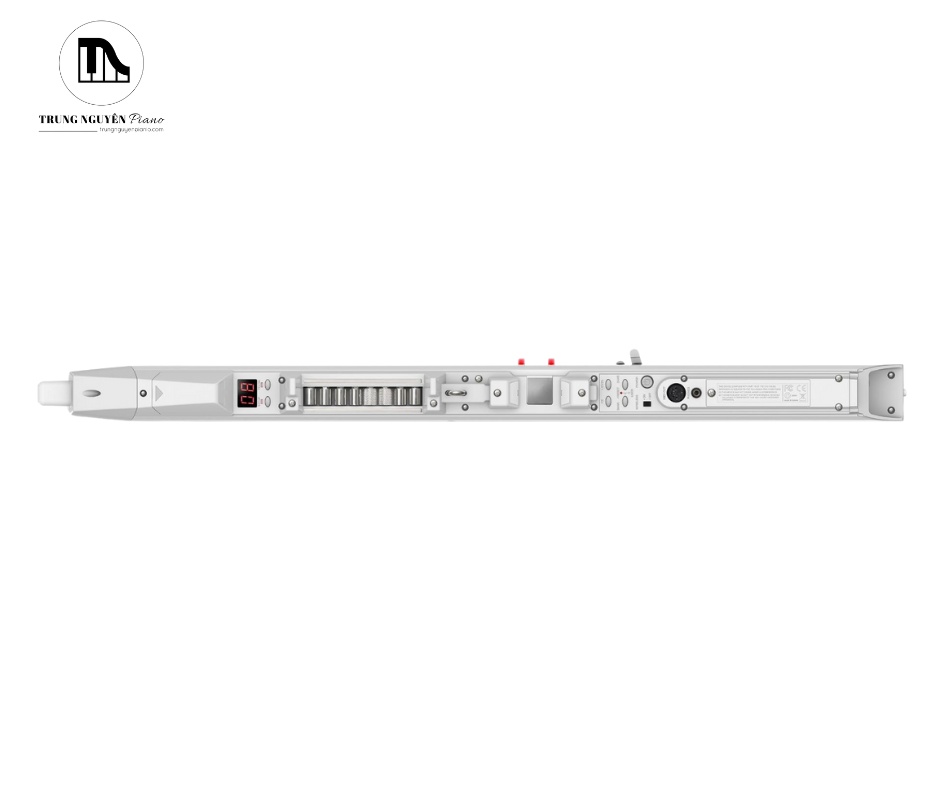 Mặt sau Akai EWI5000W hiển thị đầy đủ các cổng kết nối: USB-MIDI, MIDI Out, Line Out và tai nghe