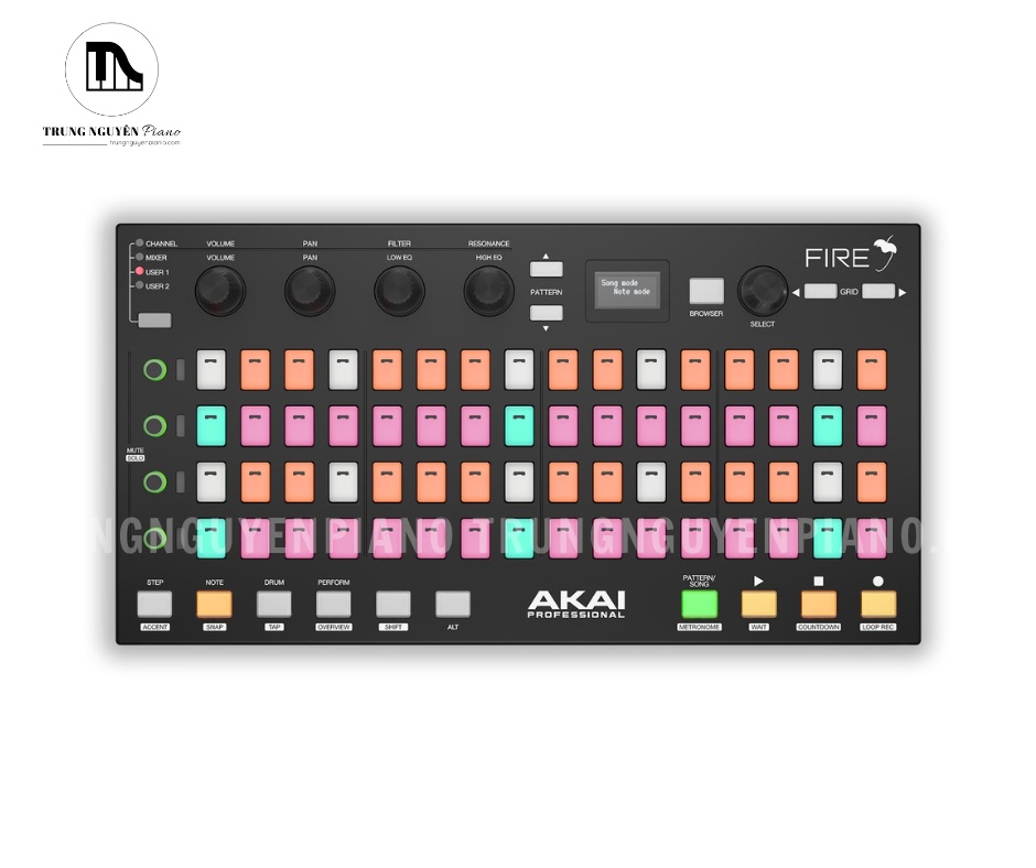 Tổng thể Akai Fire với ma trận pad RGB 4x16, được thiết kế chuyên dụng cho FL Studio