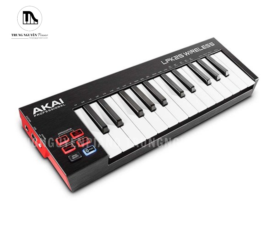 Keyboard Akai LPK25 Wireless 3 Akai LPK25 Wireless với kiểu dáng mỏng gọn, thiết kế liền khối và bố cục phím tối ưu cho không gian làm nhạc di động