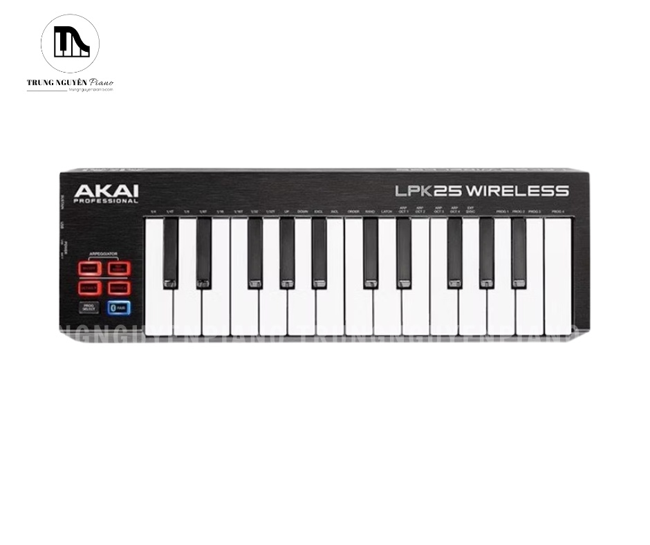 Thiết kế tổng thể Akai LPK25 Wireless với thân đàn nhỏ gọn và bàn phím MIDI 25 phím