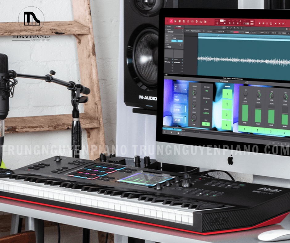 Keyboard Akai MPC Key 61 3 MPC Key 61 trong không gian phòng thu, đóng vai trò trung tâm sản xuất âm nhạc