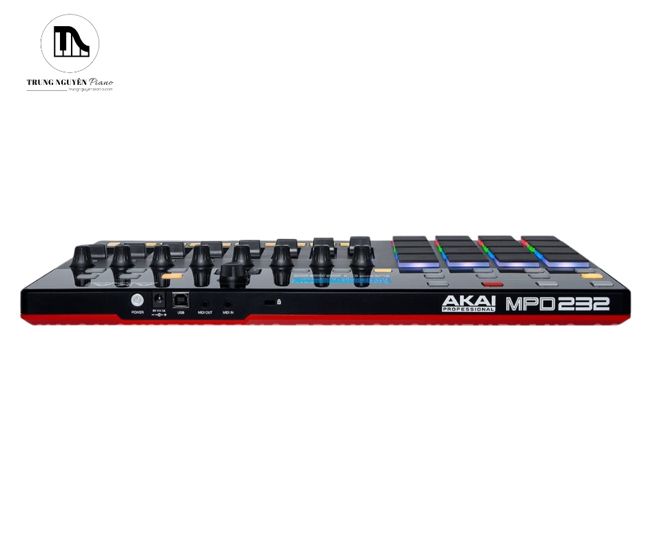 kai MPD232 với cổng USB và MIDI In/Out dễ dàng kết nối phòng thu và thiết bị ngoài
