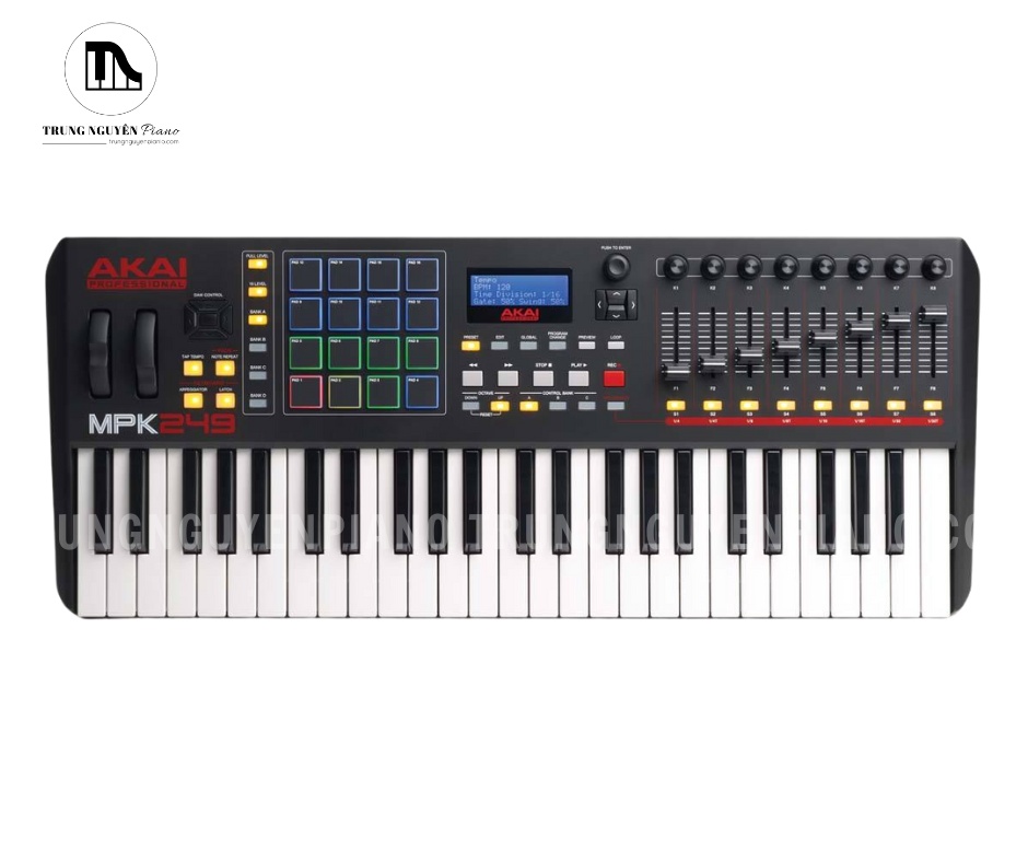 Akai MPK249 49 phím với thiết kế chắc chắn, bố cục điều khiển rõ ràng cho phòng thu và biểu diễn