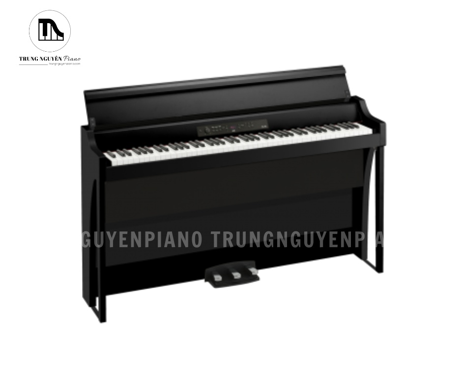 Korg G1 Air phiên bản màu đen, thiết kế upright hiện đại, kiểu dáng gọn gàng phù hợp phòng khách và căn hộ