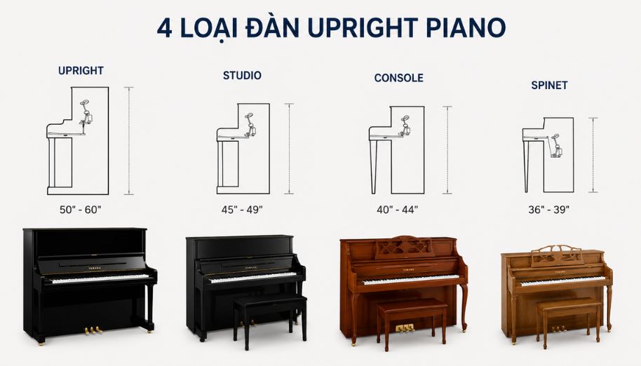 Các kích thước piao upright phổ biến hiện nay